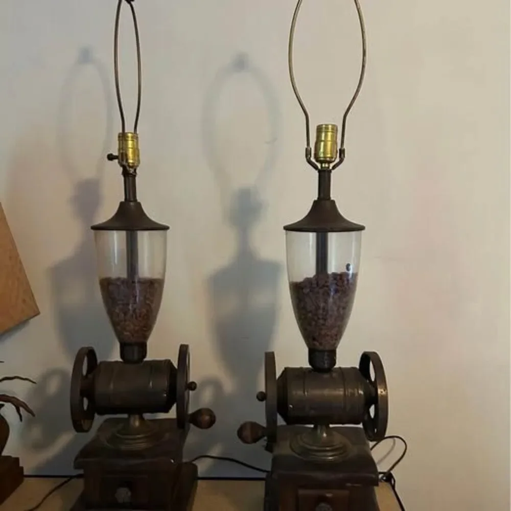 Vintage Faux coffee grinder lamps - no shade